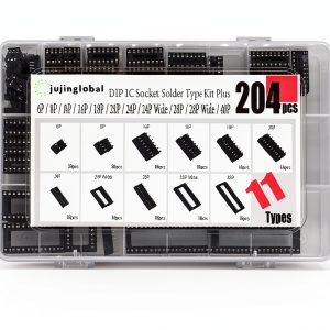 204pcs 11 Types DIP IC Socket Kit 2.54mm 0.1" Pitch 6 8 14 16 18 20 24 24Wide 28 28Wide 40 Pin DIP IC Socket Solder Type Adaptor Assortment Kits-0