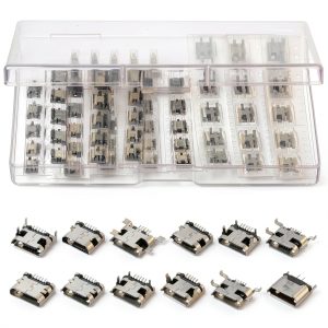 60PCS Micro USB Port Replacement Micro USB Port Kit Female Sockets Connector Repair Replacement Adapter Assortment Set Jack Plug Connector Part for Soldering Repair DIP SMT-0