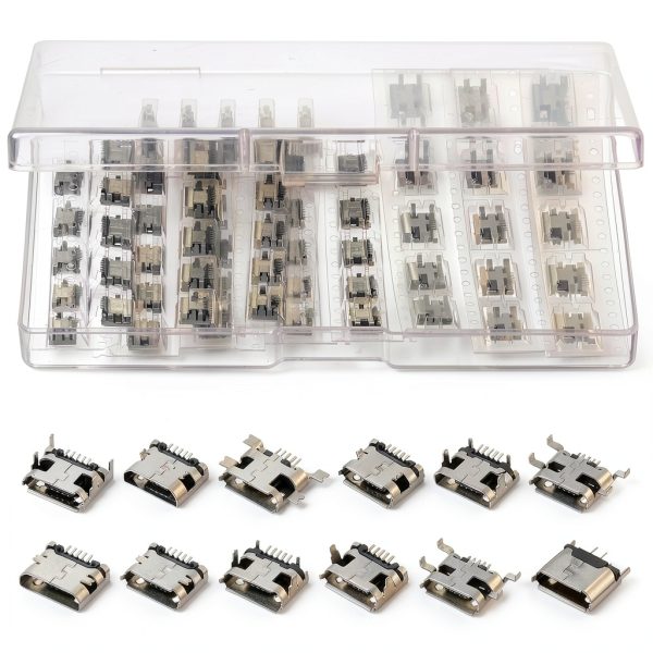 60PCS Micro USB Port Replacement Micro USB Port Kit Female Sockets Connector Repair Replacement Adapter Assortment Set Jack Plug Connector Part for Soldering Repair DIP SMT-0