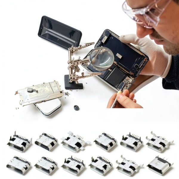 60PCS Micro USB Port Replacement Micro USB Port Kit Female Sockets Connector Repair Replacement Adapter Assortment Set Jack Plug Connector Part for Soldering Repair DIP SMT-3
