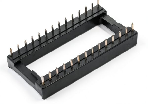 uxcell 25pcs DIP IC Chip Socket Adaptor Solder Type 2.54mm Pitch Dual Row 28 Flat Pin 15.24mm Row Pitch-1