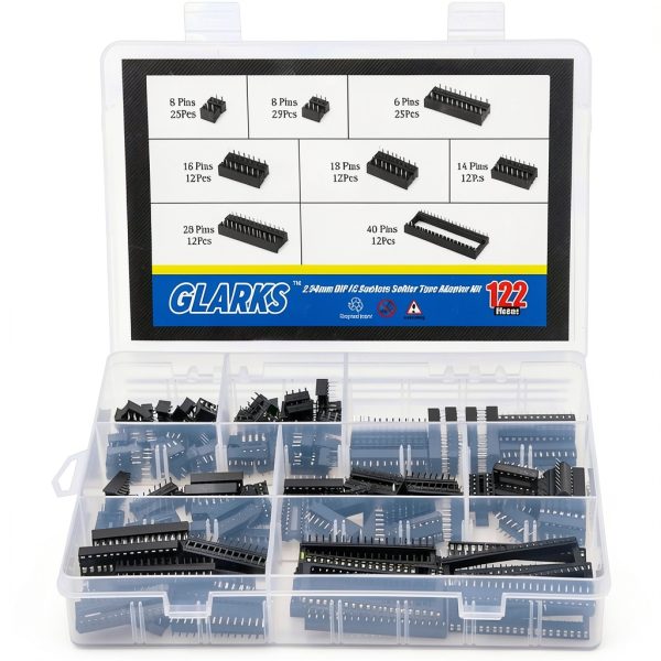 Glarks 122pcs 2.54mm Pitch DIP IC Socket Kit – 6 to 40 Pin Assortment-0