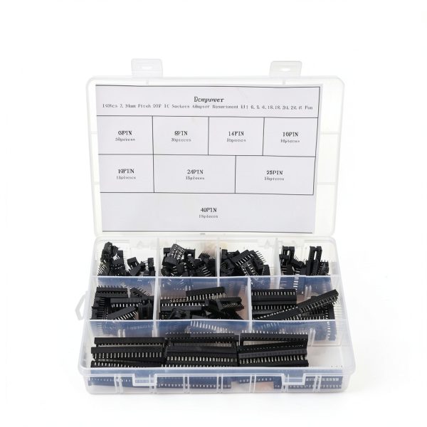 Eowpower 150 Pieces 2.54 mm Pitch DIP IC Sockets Adaptor Assortment Kit 6 8 14 16 18 24 28 40 Pin-0