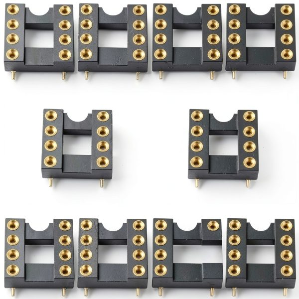 10PCS Fully Gold Plated DIP IC Chip Socket Adapter 2 Rows of 8 Round Pin Soldering 7.6mm Line Spacing Operational Amplifier Socket Integrated Circuits for PCB Board Electronic Component-0
